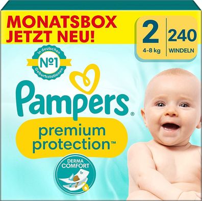 Pampers Baby Windeln Größe 2 4-8kg Premium Protection Mini Monatsbox 240 Stéck