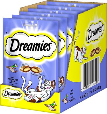 Dreamies Klassiker Katzensnacks Katzenfutter mit Ente Knusprige Taschen 6 x 60g