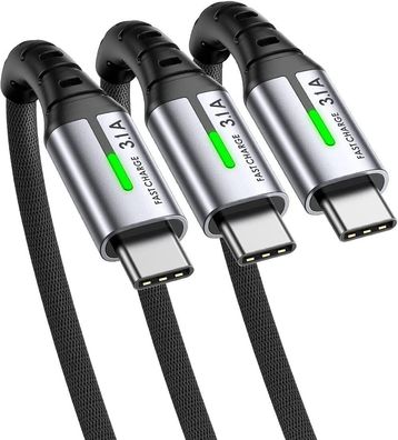 INIU USB C Kabel Ladekabel 3,1A Schnellladekabel Nylon Android 3 Stéck 0,5m 2x2m