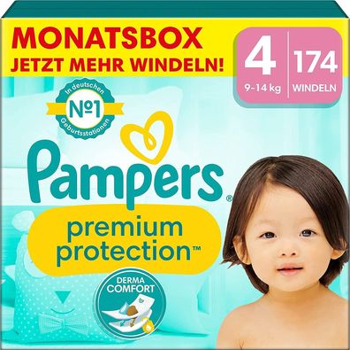 Pampers Baby Windeln Größe 4 9-14kg Premium Protection Maxi Monatsbox 174 Stéck