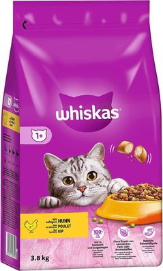 Whiskas Adult 1+ Trockenfutter Katzentrockenfutter Huhn Ausgewogen 3,8 kg Beutel