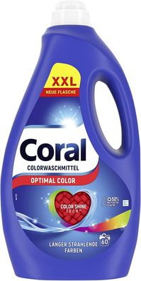 Coral Colorwaschmittel Optimal Color XXL Fléssigwaschmittel Pflege 60 WL 3 Liter