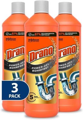 Drano Power Gel Rohrfrei Abflussreiniger Rohrreiniger Küche Bad 3er Pack 3 x 1 L