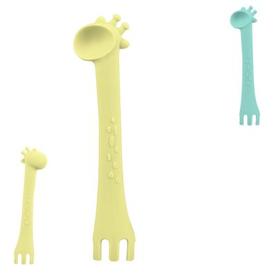 Kikkaboo Kinder Silikonlöffel Giraffe, Gabel, temperaturbeständig, ab 4 Monate