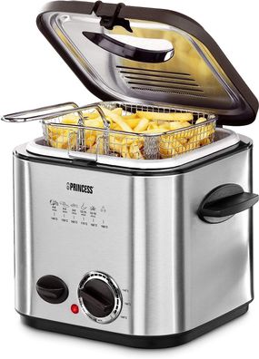 Princess 182611 Mini Fritteuse + Fondue Geruchsfilter 840 W 1,2 Liter Edelstahl