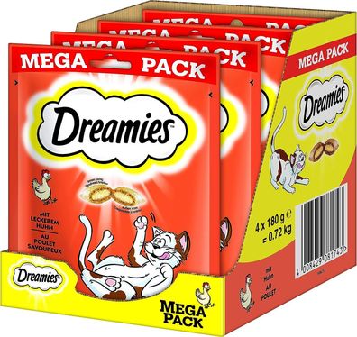 Dreamies Klassiker Katzensnacks Huhn Katzenleckerli Knusperkissen 4 x 180g