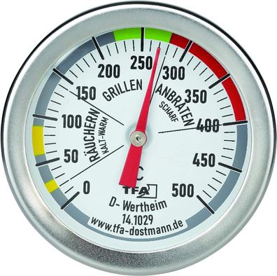 TFA Dostmann 141029 BBQ Grill Thermometer Analog Edelstahl 18/8 Silber ß 52 mm