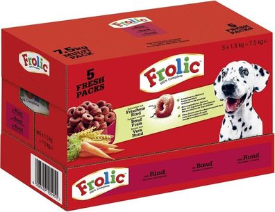 Frolic Hundetrockenfutter Frischepack Rind Karotte Gemüse 5er Pack 5 x 1,5 kg