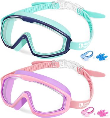 Water Space Kinder Schwimmbrille Taucherbrille 180° Blick Anti Beschlag 2er Pack