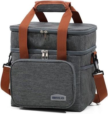 Doppellagige Kühltasche Klein Lunchtasche Faltbar Tragbar Grau 27,5 cm 12,5L