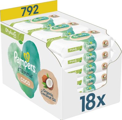 Pampers Harmonie Coco Baby Feuchttücher Kokosnussöl 18er Pack 792 Feuchttücher