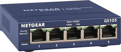 Netgear GS105GE 5-Port Unmanaged Gigabit Kupfer Switch Plug-and-Play 1000 MBit/s