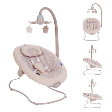 B-Ware Kikkaboo Babywippe Stars beige 12 Melodien Mobile Vibration 5-Punkt-Gurt