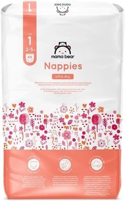 Mama Bear Nappies 48 Ultra Dry Windeln Größe 1 Gewicht 2-5 kg Weiß 48 Stück