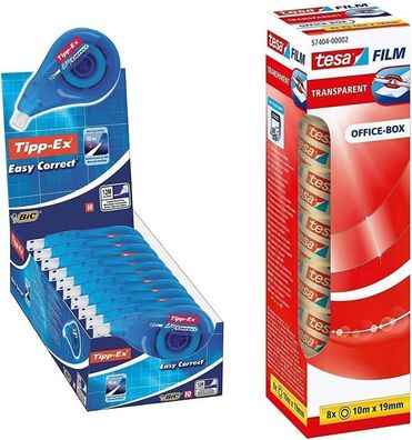 Tipp-Ex Korrekturroller Easy Correct 12m x 4.2mm 10er Pack + Klebeband 8er Pack