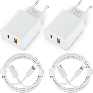 Apple MFi Certified] Handy Ladegerät 2 Pack 2Port PD/QC Schnellladegerät