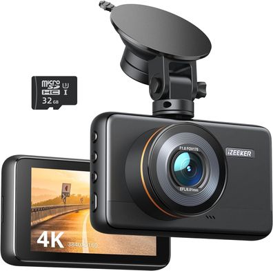 Izeeker 4K Dashcam vorne mit MicroSD-Karte, 4K 30FPS/1080P 60FPS Autokamera