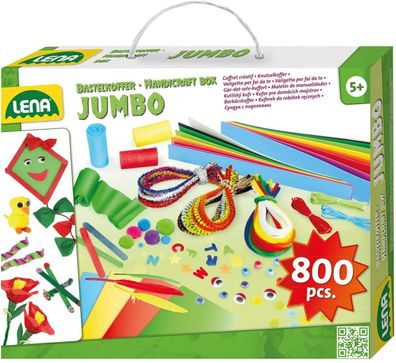 Lena 42629 Jumbo Bastelkoffer Moosgummi Buntpapier Perlen Pompon DIY 800 Teile