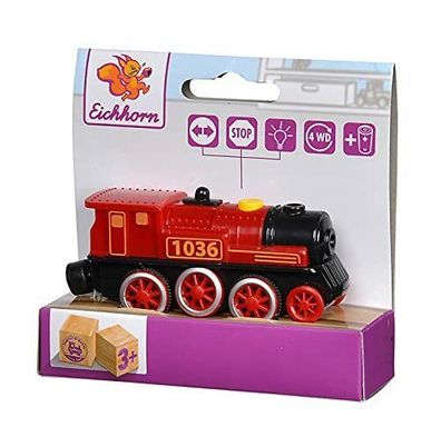 Eichhorn 100001303 Bahn E Lok Vierradantrieb Kinder Holzspielzeug Eisenbahn 11cm