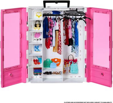 Barbie GBK11 Tragbarer Kleiderschrank Kleiderbügel Puppenzubehör Spielzeug Pink