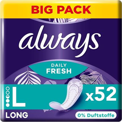 Always Dailies Fresh Slipeinlagen Damen Long 52 Binden Big Pack Ohne Duft