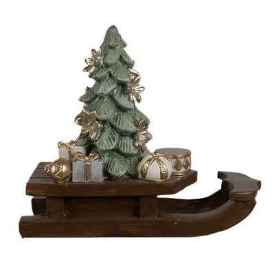 Clayre & Eef Weihnachtsdekorationsfigur Schlitten 20x8x17 cm Braun Kunststoff