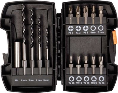 Projahn Bohrer Bit Box 15-tlg. Holzbohrer mit E 6.3 Schaft Ø 3, 4, 5, 6 mm Bits: