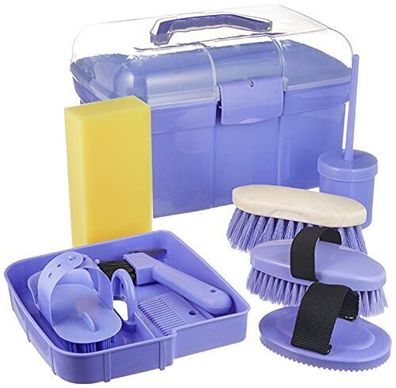 Kerbl 321765 Putzbox befüllt für Kinder Lila Pflegeset für Pferde Pony Bürsten