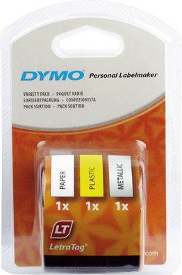 Dymo® S0721800 LetraTag Schriftband, sortiert, 4 m x 12 mm, Schwarz/Sortiert