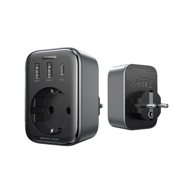 Wandladegerät 30W (2xUSB/USB C/AC) / Adapter EU - EU 13A Ugreen CD314 - Schwarz