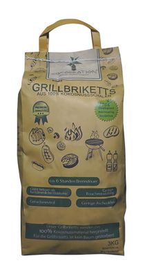 Cocobration 3KG Kokosgrill Briketts Kohle aus Kokos Grillholzkohle Natur Kohle