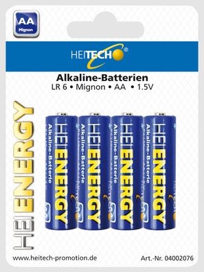 Heitech Alkaline Batterie Mignon AA (4-er Pack) Batterien Größe LR6 blau 1,5V