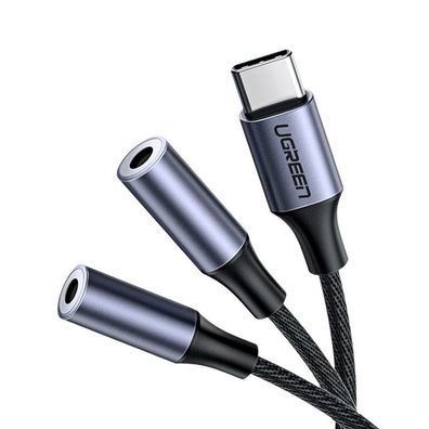 Ugreen Kabel Kopfhörer Splitter USB Typ C - 2x 3,5 mm Miniklinke AUX 20cm Grau