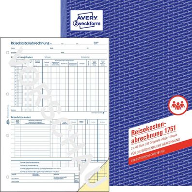 Avery Zweckform® 1751 1751 Reisekostenabrechnung - A4, 2x40 Blatt, SD, für wöchent