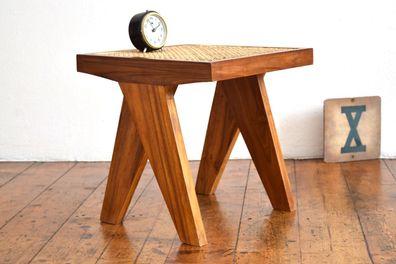 Hocker Wiener Geflecht Teak Holz Vintage Alt Antik 50er Chandigarh Mid Century Loft