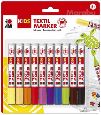 Marabu 314000000002 Marabu KiDS Textilmarker, 10 x 3 ml, 10er Blister