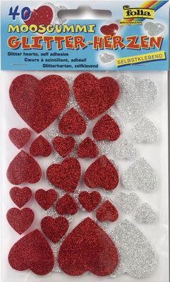 Folia 23791 Moosgummi Glitter Sticker - 40 Herzen sortiert, selbstklebend