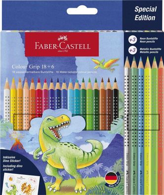 FABER-CASTELL 201546 Buntstifte Jumbo GRIP Dino - 18 + 6 Farben, Kartonetui inkl