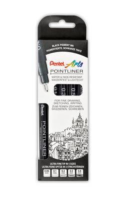 Pentel S20P-5 Pointliner Fineliner-Set schwarz(T)