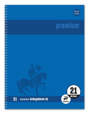 Staufen® 734500121 Collegeblock Premium LIN 21 - A5, 80 Blatt, 90 g/qm, blau,