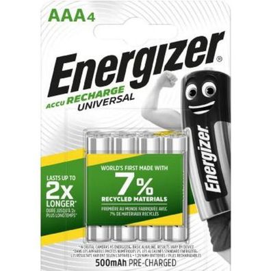 Energizer E301375704 Akku Rechargeable Universal Micro AAA 1,2Volt 500mAh 4 Stück