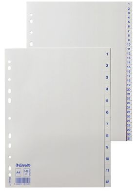 Esselte 100153 Zahlenregister Economy 1-12, A4, PP, 12 Blatt, weiß, Plastik