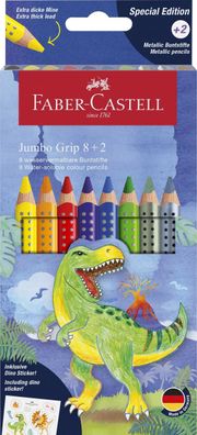 FABER-CASTELL 110922 Buntstifte Jumbo GRIP Dino - 8 + 2 Farben, Kartonetui inkl