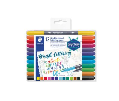 Staedtler® 3004 TB12 Fasermaler brushletter duo - 12 Farben, sortiert