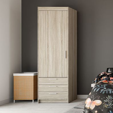 FURNIX Der Kleiderschrank Eliza 60 cm Schrank mit drei Schubladen Sonoma