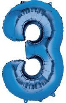 amscan® 2827901 Folienballon XXL Zahl 3 - blau