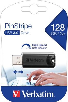 Verbatim 49319 USB Stick 3.0 PinStripe - 128 GB, schwarz