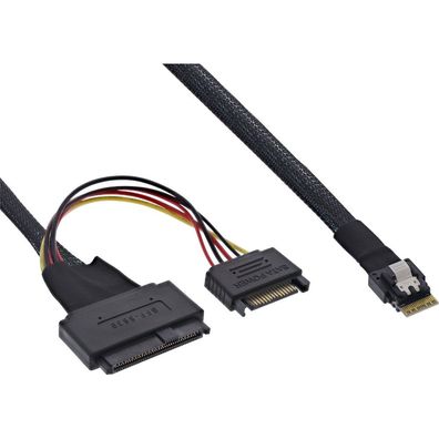 InLine® 27644A Slim SAS Kabel, SFF-8654 zu U.2 SFF-8639 + SATA Strom, 24Gb/s, 0,5m