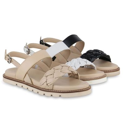 VAN HILL Damen Riemchensandalen Sandalen Echtleder Profil-Sohle Schuhe 840922