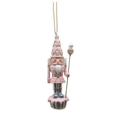 Clayre & Eef Weihnachtsanhänger Nussknacker 11 cm Rosa Kunststoff (Gr. 3x3x11 cm)
